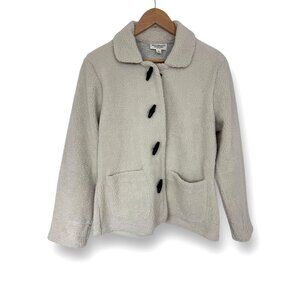 Norm Thompson Faux Sherpa Jacket Women’s Sz M Off White Coat Toggle Button Lined